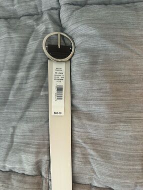 White Leather Belt with Round Silver Buckle